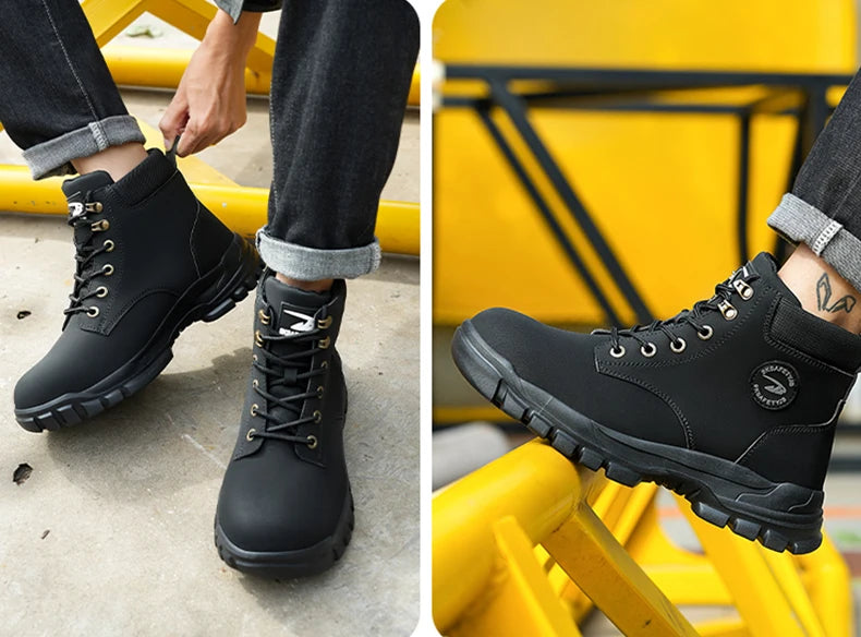 High Top PU Safety Shoes Metal Toe Cap Anti Smash Puncture