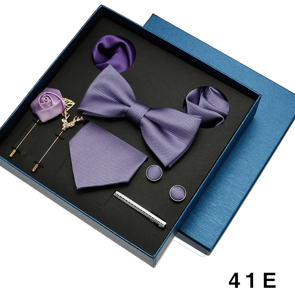 Luxury Men’s Bow Tie Gift Set with Pocket Square, Cufflinks & Lapel Pin