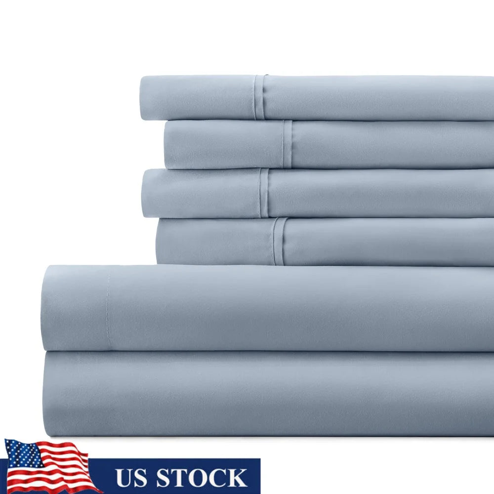 Queen Microfiber 6 Piece Bed Sheet Set Hypoallergenic Wrinkle Resistant Deep Pocket Soft Durable Bedding Sensitive Skin