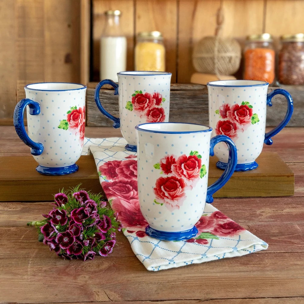 Heritage Floral 4-Piece Mug Set Vintage Coffee Tea Cups Dishwasher Microwave Safe Stoneware Charming Gift Kitchen Essentials