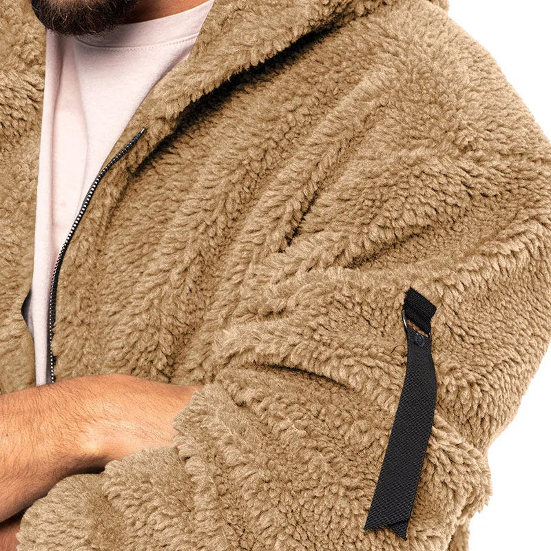 2024 Men's Autumn and Winter Double-Sided Fleece Warm Jacket  Loose Hooded Casual Jacket
