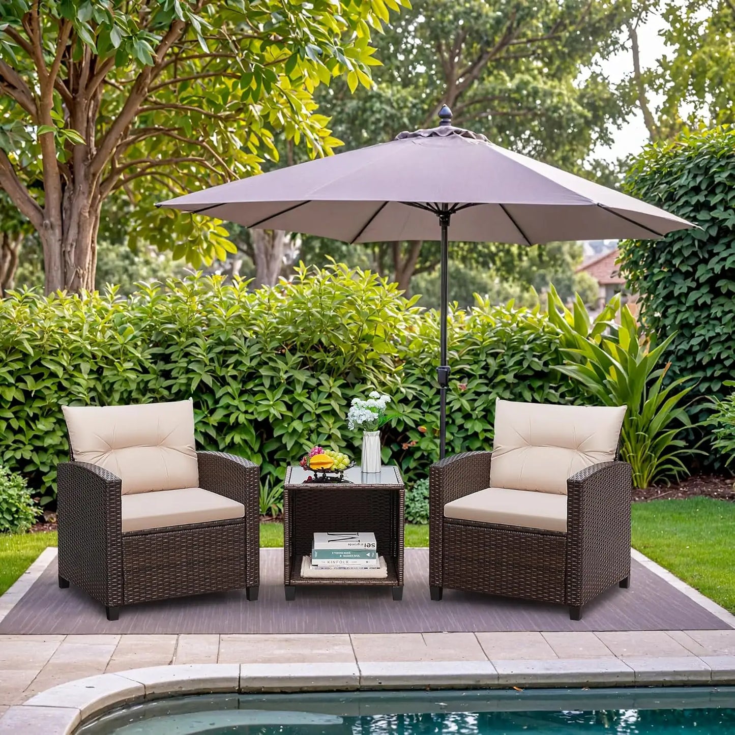 3 Piece Outdoor Rattan Patio Furniture Set