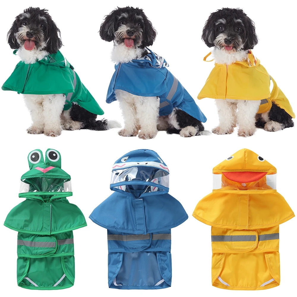 Cute Hooded Waterproof Dog Raincoat with Reflective Pet Protection