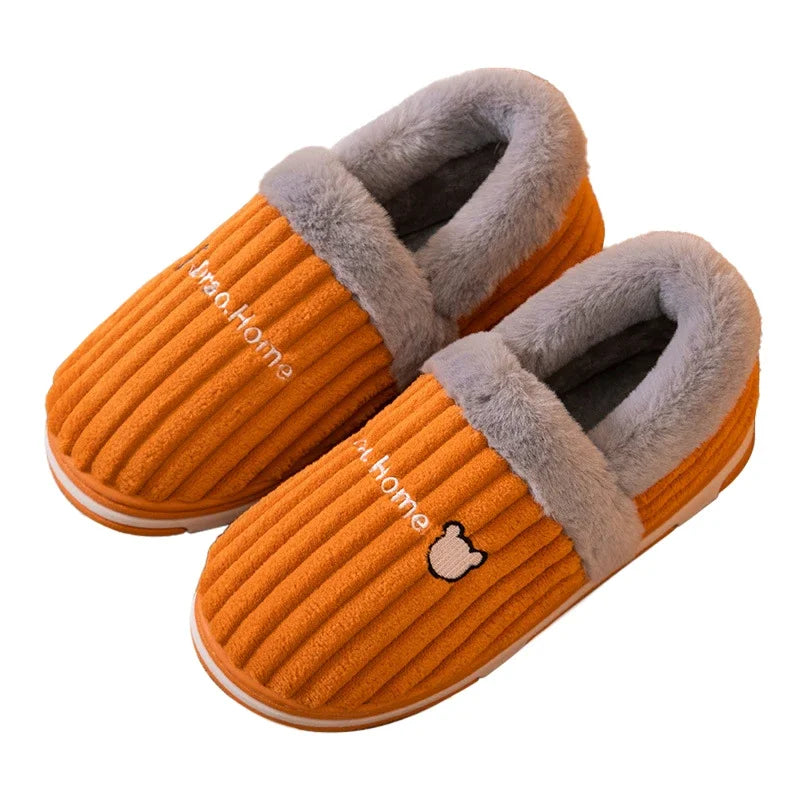 Gacimy Warm Cotton Slippers For Women Winter Indoor Soft Flats Shoes Couple Casual Anti-Slip Home Slides Fashion Furry Slippers