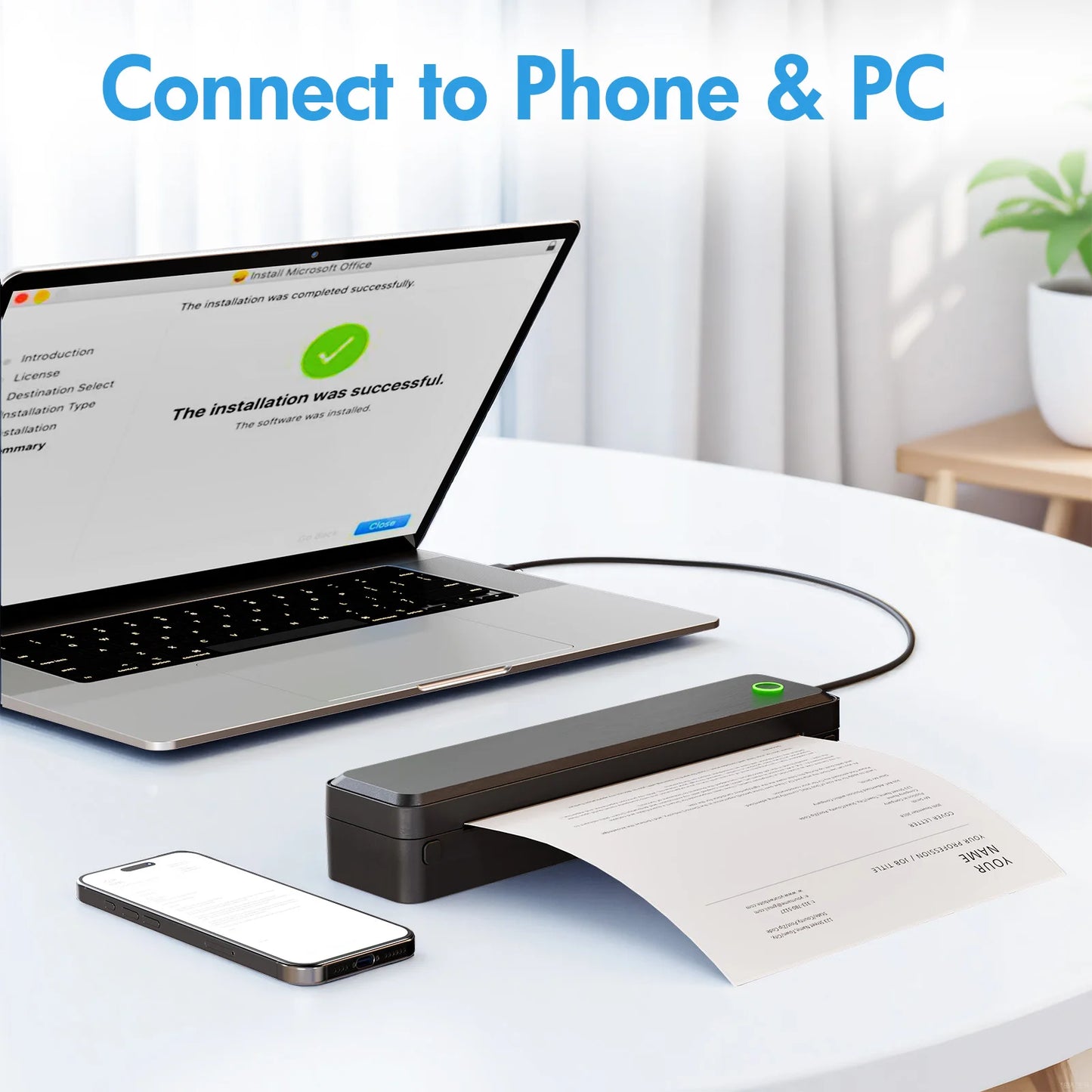 Portable Wireless Thermal Printer for A4, Letter, A5 & B5 Documents, Bluetooth Inkless Mobile Printer for Home, Office & Travel