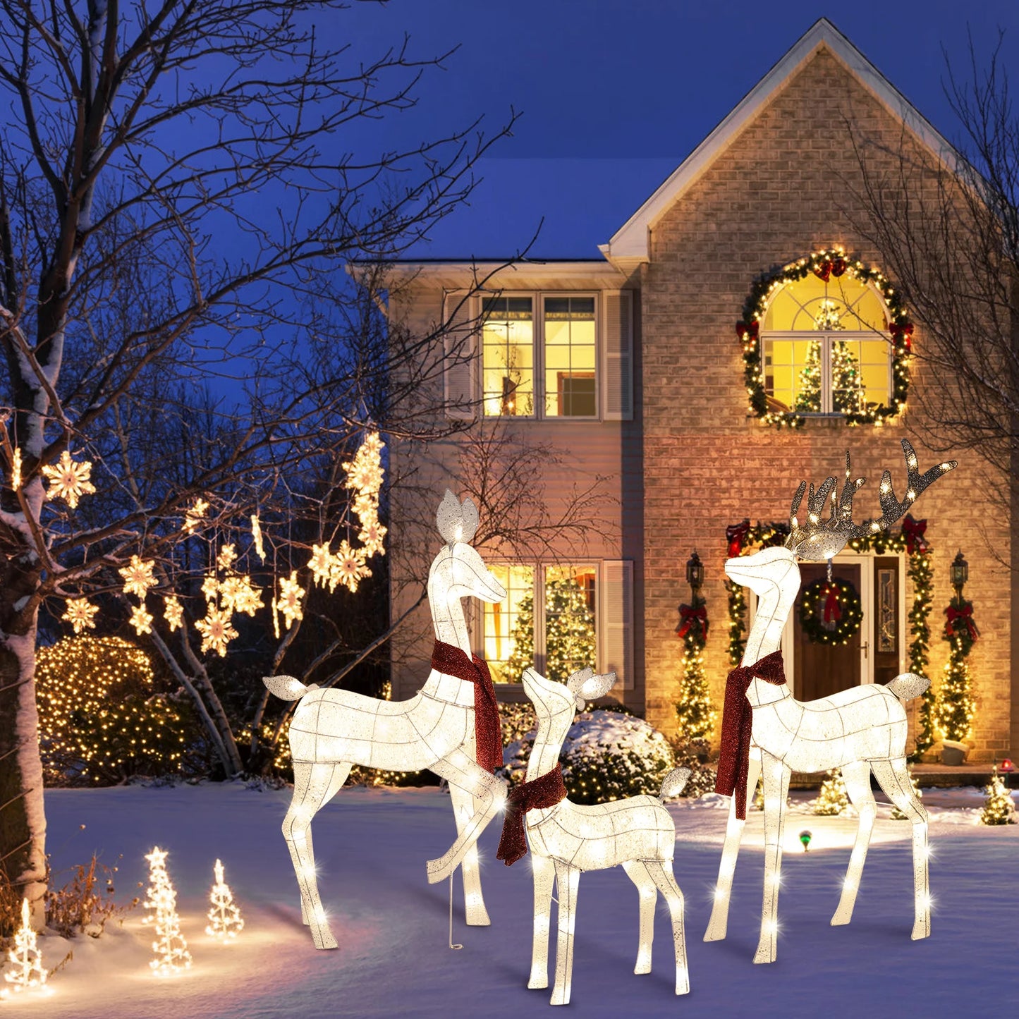 3 Piece Large Lighted Christmas Deer Family Yard Decor
