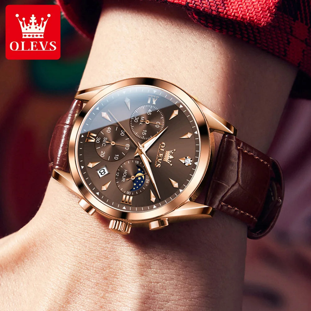 Men’s Elegant Dress Watch – Rose Gold-Tone Case & Brown Leather-Style Strap