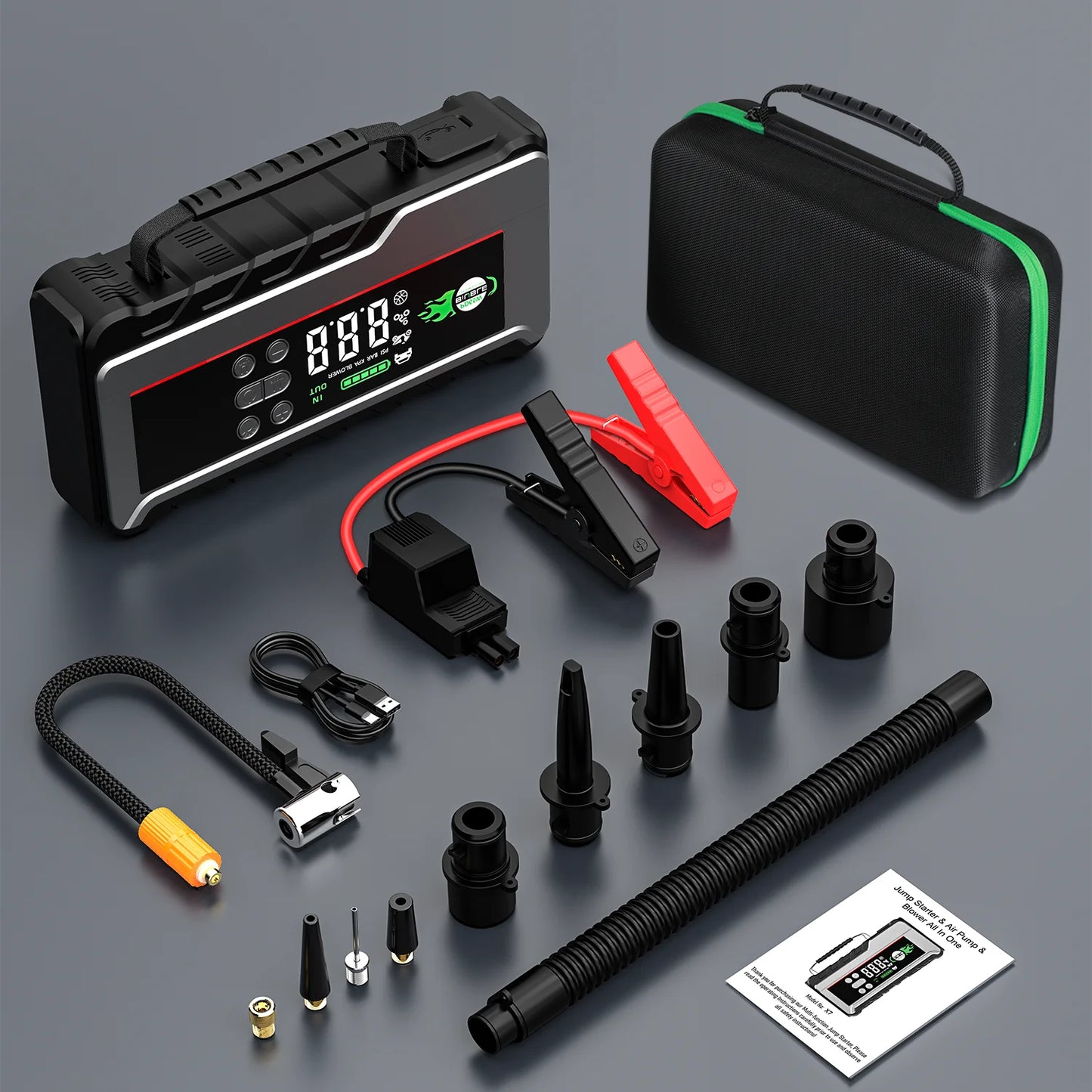 26800mAh Jump Starter with Air Compressor 1000A/1500A PEAK  Booster Tyre Inflator Portable Car Battery Power Bank Charger Air Pump,with LCD Display, Jump Starter Power Bank  (All Gas/ 8.0L Diesel), LED Light, Design for Cars,