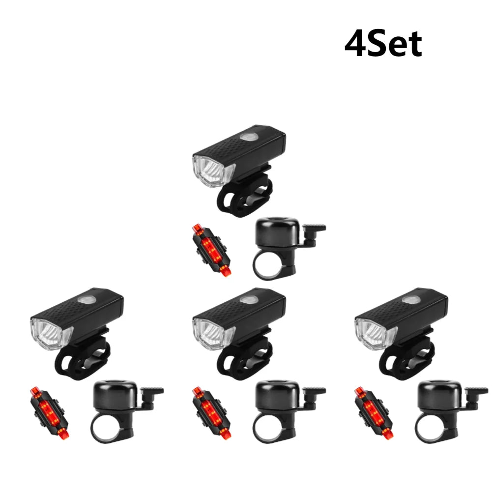 Portable Mountain Bike Front And Rear LED Lights With Bell