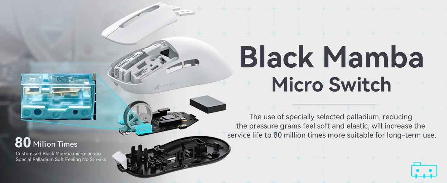 ATTACK SHARK X3 Ultra-Light Wireless Gaming Mouse, 49g Tri-Mode Bluetooth, 2.4GHz & USB-C Rechargeable Ergonomic Mouse for PC, Mac & Laptop