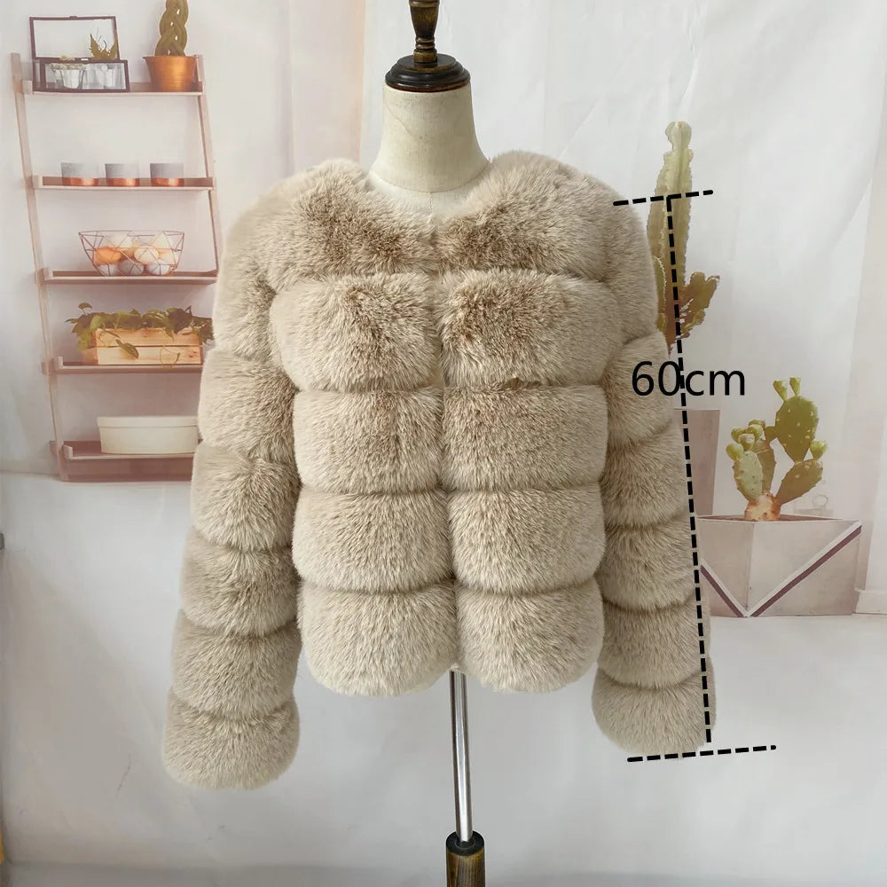 Women's Faux Fur Jacket . Plush Cropped Winter Coat with High Collar