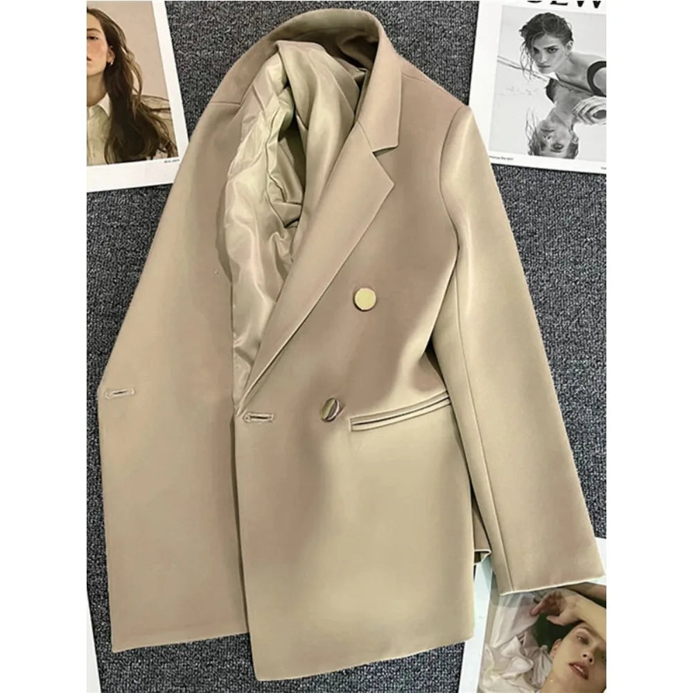 Women's Double-Breasted Blazer Coat . Elegant Long Sleeve Tailored Jacket