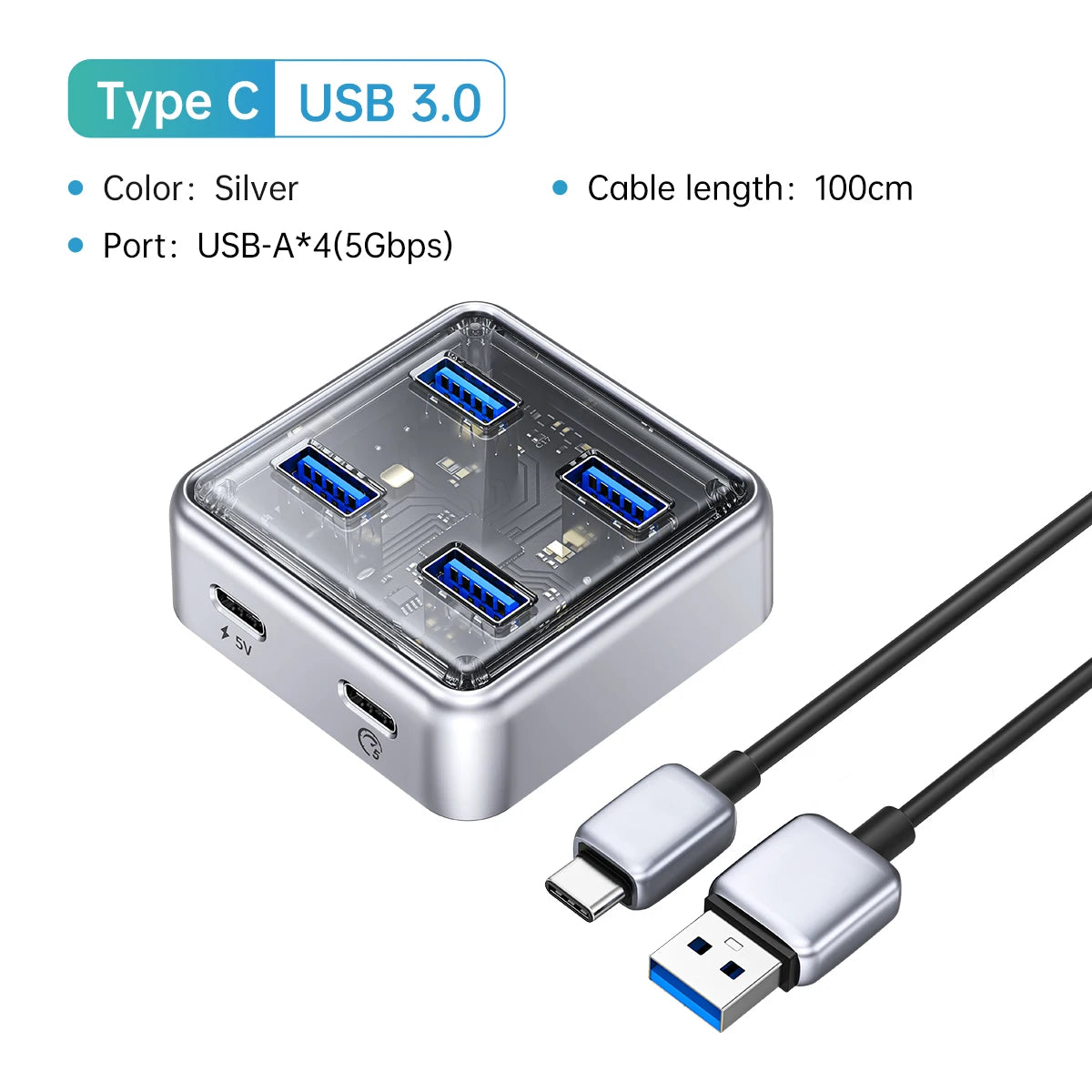 Transparent USB Hub Docking Station with High-Speed Data Transfer & Multi-Port Expansion  Description