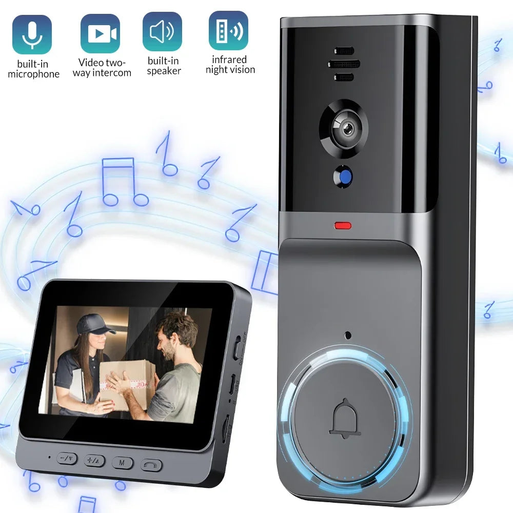 WiFi Wireless Intercom Smart Doorbell 4.3inch IPS Screen Video Security Camera Two-Way Intercom HD Surveillance Camera