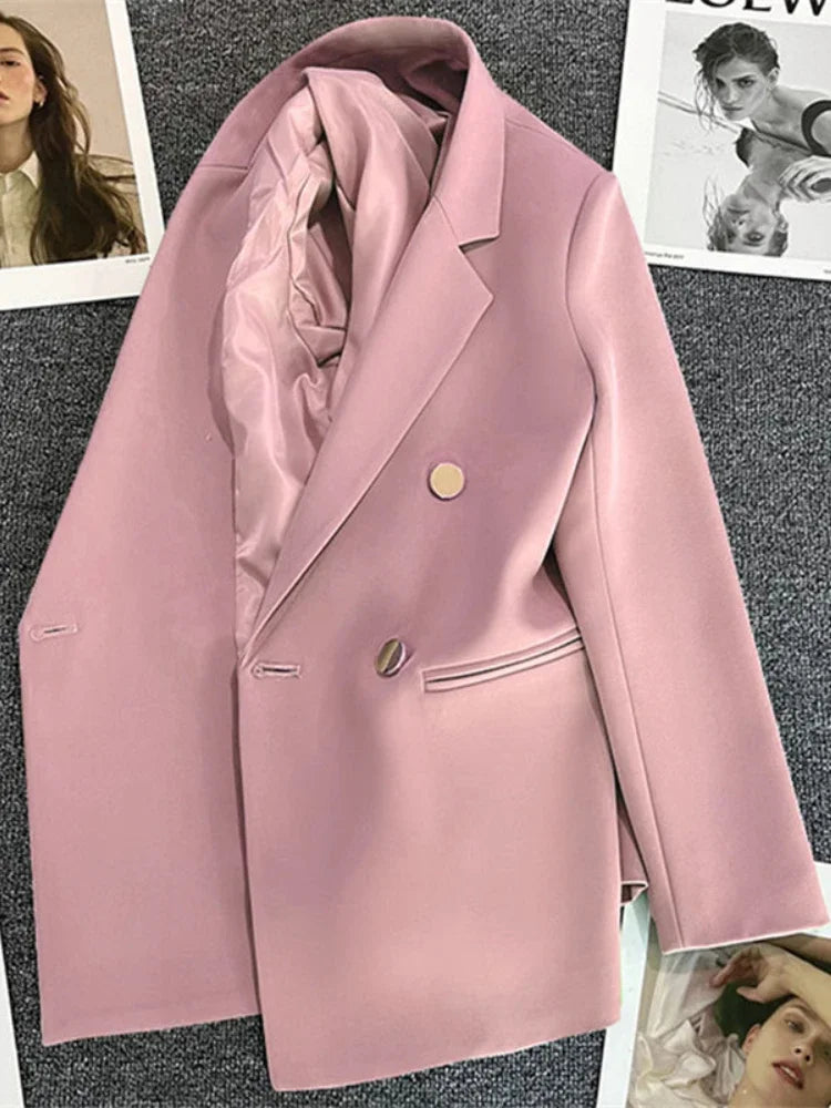 Women's Double-Breasted Blazer Coat . Elegant Long Sleeve Tailored Jacket