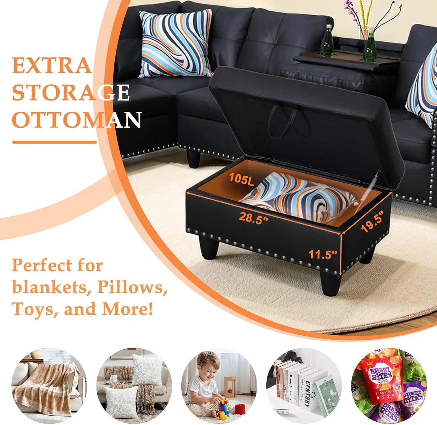 Sectional Sofa Couch Modern L Shaped 4 Seater With Chaise