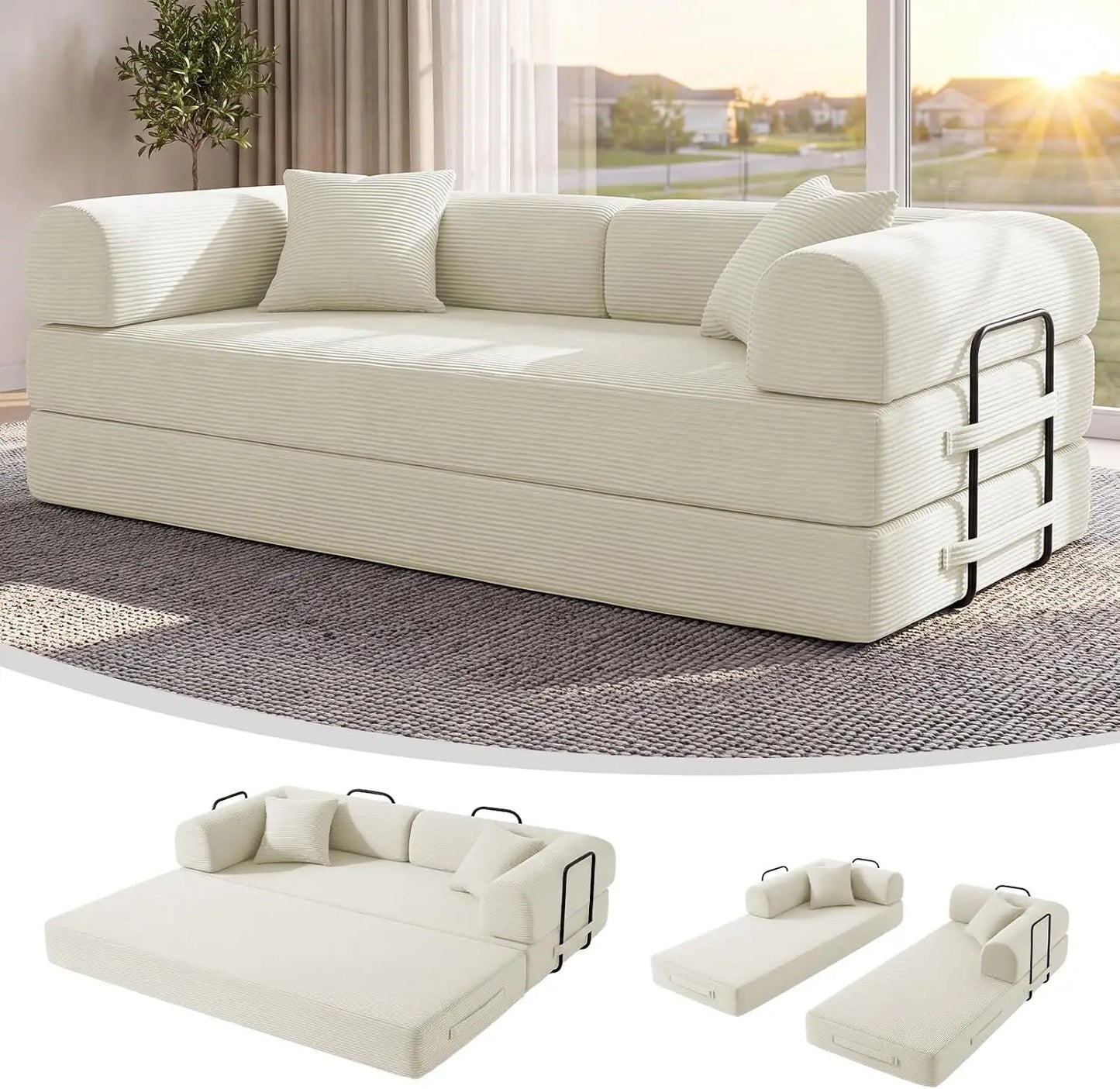 78.8-Inch Convertible Futon Sofa Bed with High Back