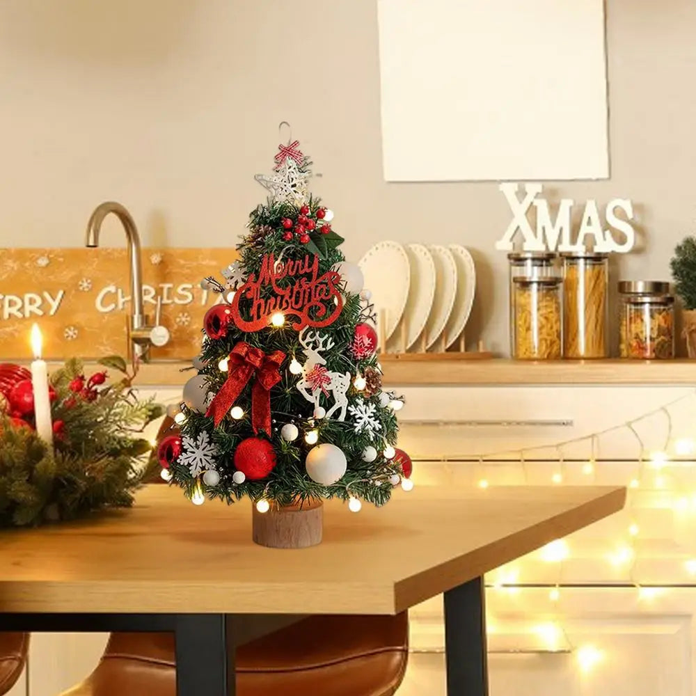 Decorated Tabletop Artificial Christmas Tree. Mini Pre-Decorated Holiday Tree with LED Lights, Ornaments & Star Topper