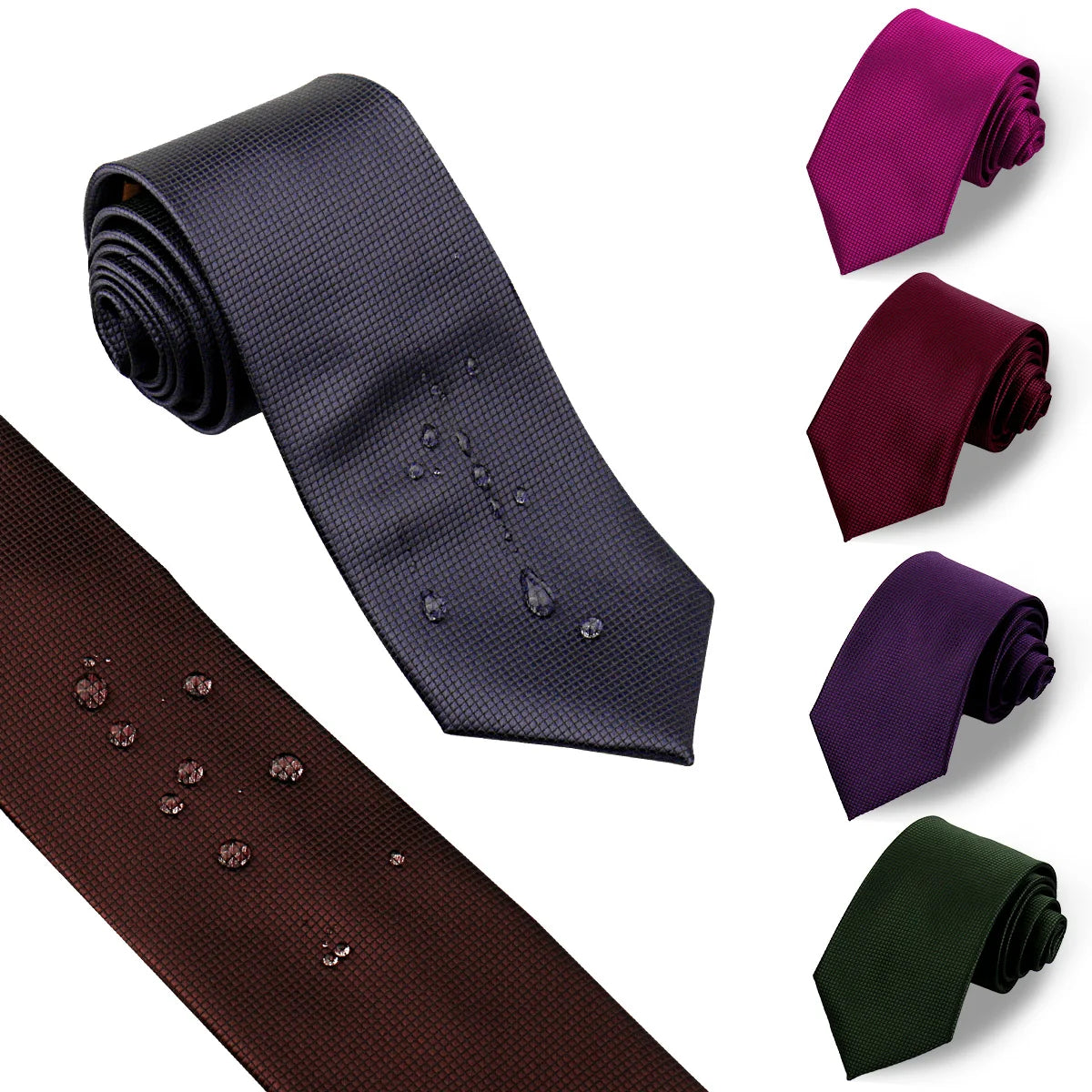 HUISHI Men’s Solid Dark Blue Waterproof Jacquard Necktie | 6cm Slim Business & Wedding Tie