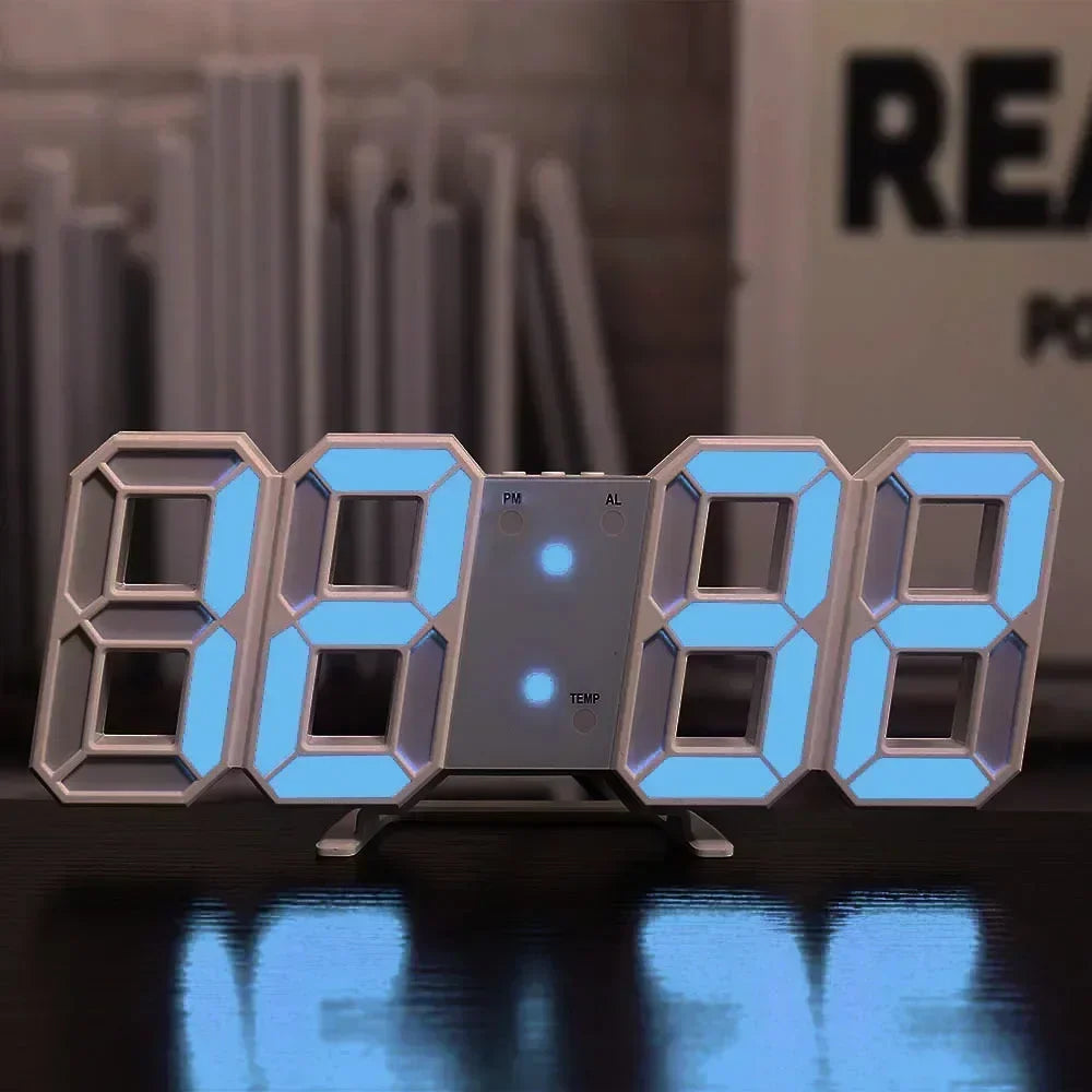 Modern 3D LED Digital Wall Clock . Large Display Smart Home Desk & Wall Clock