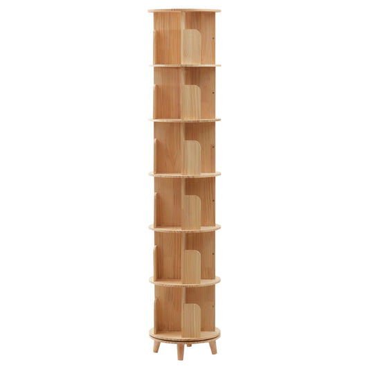6-Tier 360 Rotating Bookshelf, Durable Pine Wood and Beech, 50kg Load Capacity per Tier, for Home Libraries and Children's Rooms