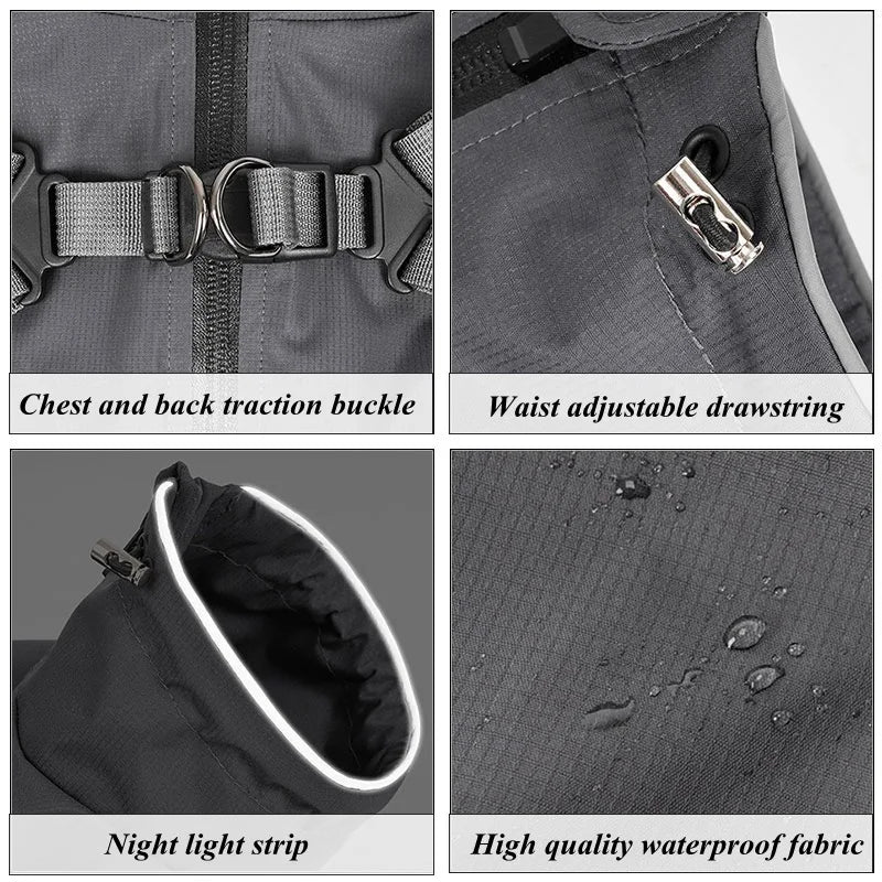 Waterproof Dog Raincoat with Harness . Reflective All-Weather Pet Jumpsuit
