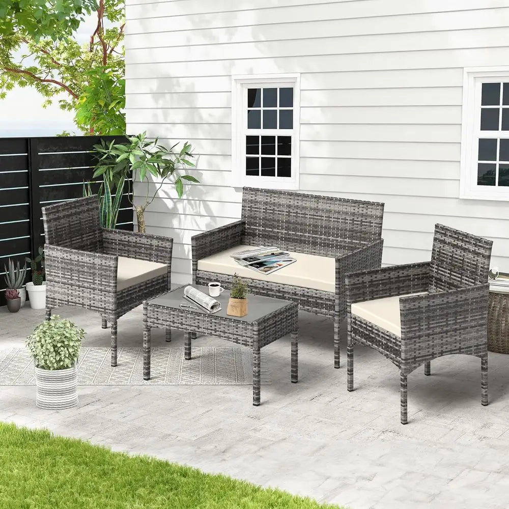 4 Piece Outdoor Wicker Patio Furniture Set
