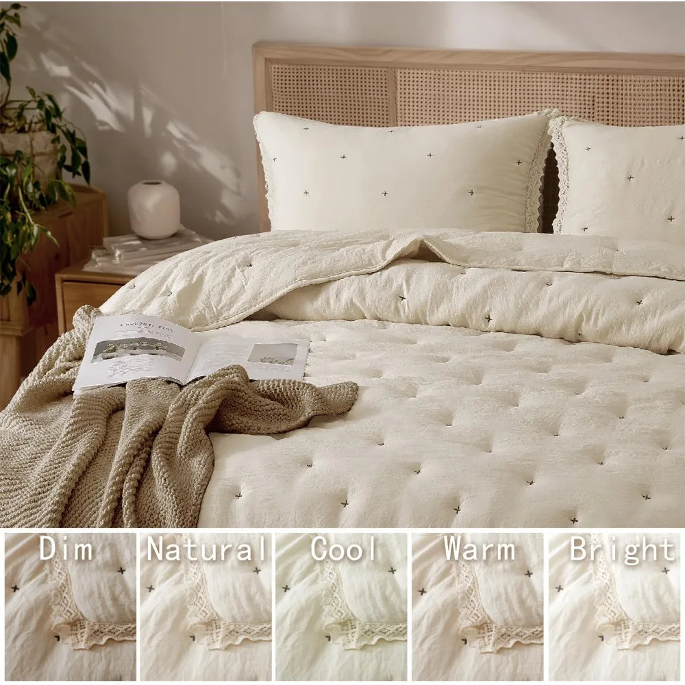Quilt Set Queen Size - Features Pre-Washed Fabric for Ultra-Softness, Lightweight Yet Plush All-Season Comforter