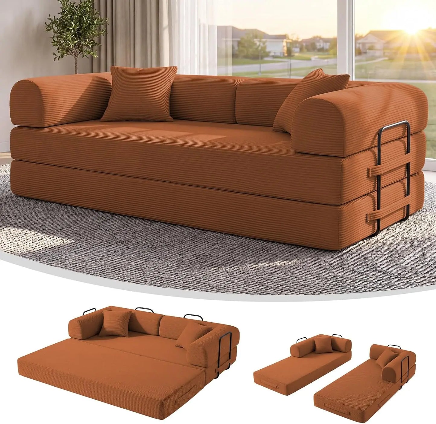 78.8-Inch Convertible Futon Sofa Bed with High Back