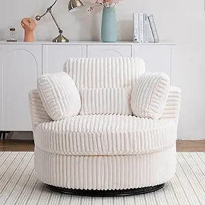 Swivel Accent Chair, 360-Degree Swivel Modern Round Barrel Comfy Corduroy Leisure Reading Single Arm Chair with Thick Cushion &