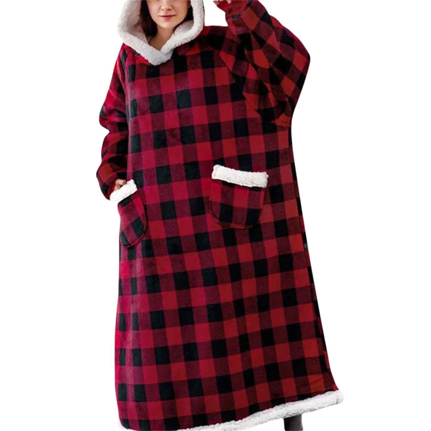 Wearable Blanket Hoodie Long Sleeve Hooded Blanket Oversized Loungewear with Pockets