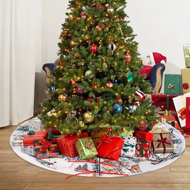 Christmas Tree Skirt Xmas Tree Mat Plush Trees Skirts Flowers Surround Bottom Carpet Base Round Cover Rug New Year Party Decor