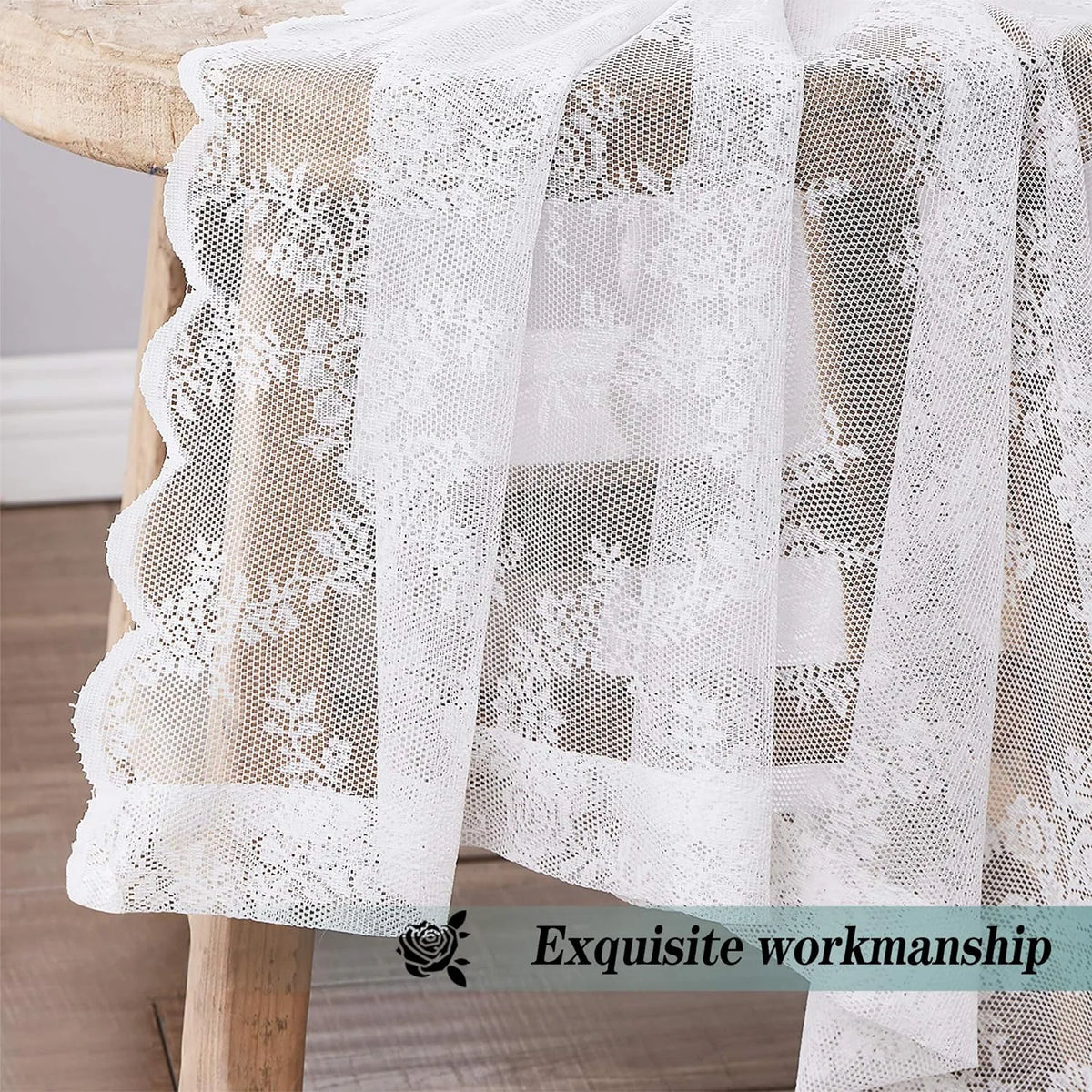 2-Piece Elegant Sheer Curtains | Wave Lace Trim Window Panels