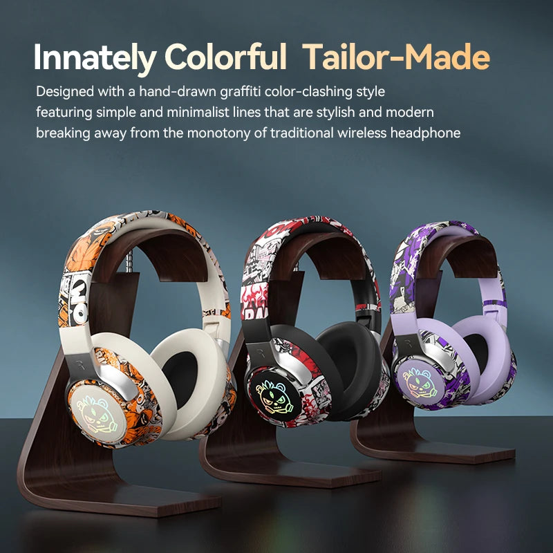 Wireless LED Light-Up Graffiti Style Bluetooth Over-Ear Headphones