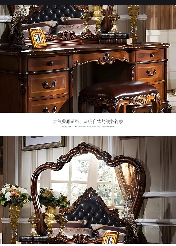 Nordic Hollywood Chair Vanity Wood Storage Mirror Organizer Luxury Dressers Bedroom Makeup Seating Penteadeira Furniture Home