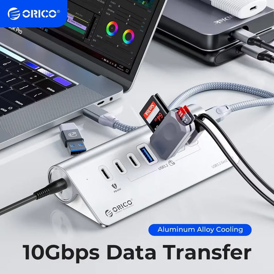 ORICO USB-C Hub 10Gbps USB 3.2 Multiport Adapter with PD 60W Fast Charging – High-Speed Type-C Dock for Laptops, MacBook, iPad & More