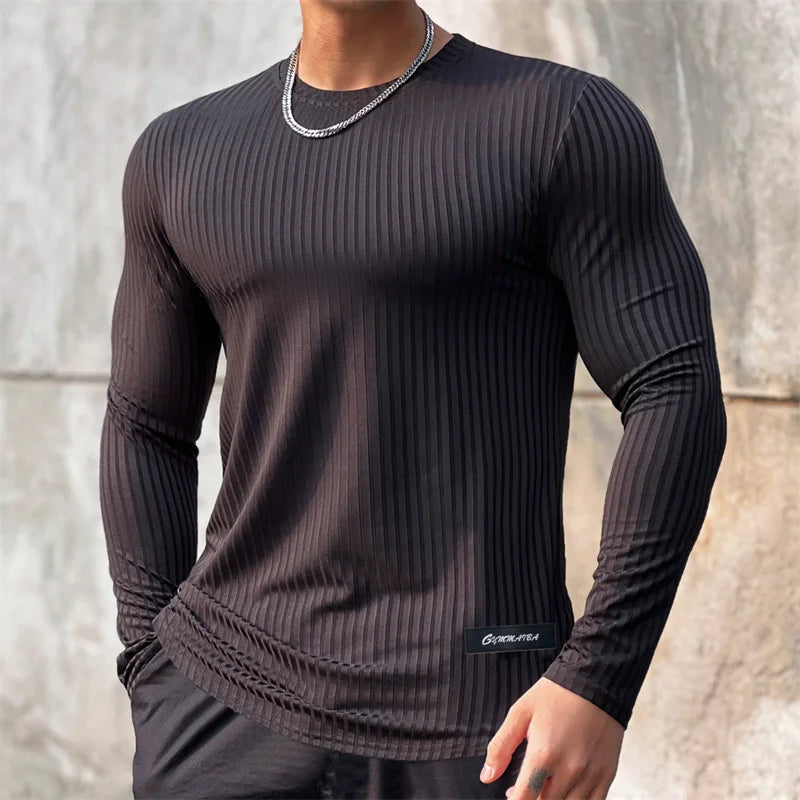 Men’s Breathable Long Sleeve Fitness Training Shirt. Athletic Slim Fit Activewear
