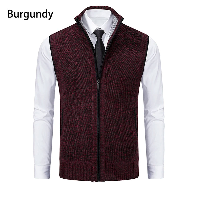 Men’s Stand Collar Knitted Sweater Vest Jacket