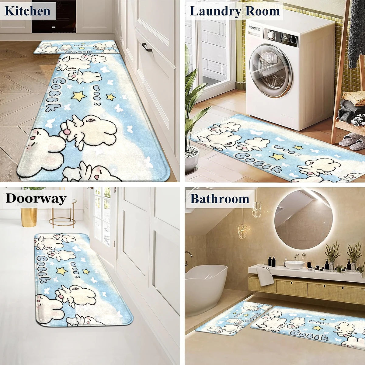 Christmas Halloween Cute Cartoon Area Rug, 1.2cm Thick Plush Velvet Foam Floor Mat, Ghost Pumpkin Snowman Xmas Print Decor Doormat, Washable Soft Cushioned Carpet for Bedroom Kitchen Entryway Living Room Multi Style Holiday I