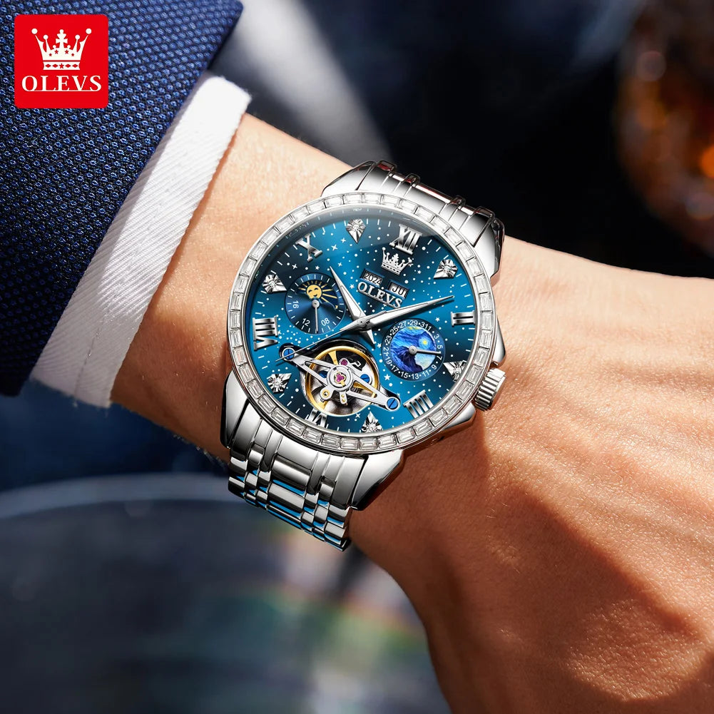 Men’s Mechanical Skeleton Watch – Stainless Steel Luxury Sports Design