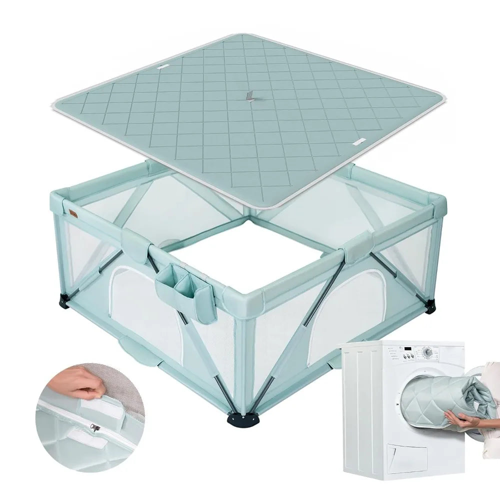 Foldable Baby Playpen Large Playard With Detachable Mat Bag
