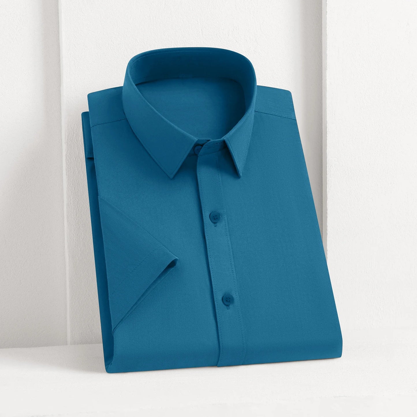 Men’s Business Casual Short Sleeve Shirt .Solid Color Summer Button Down