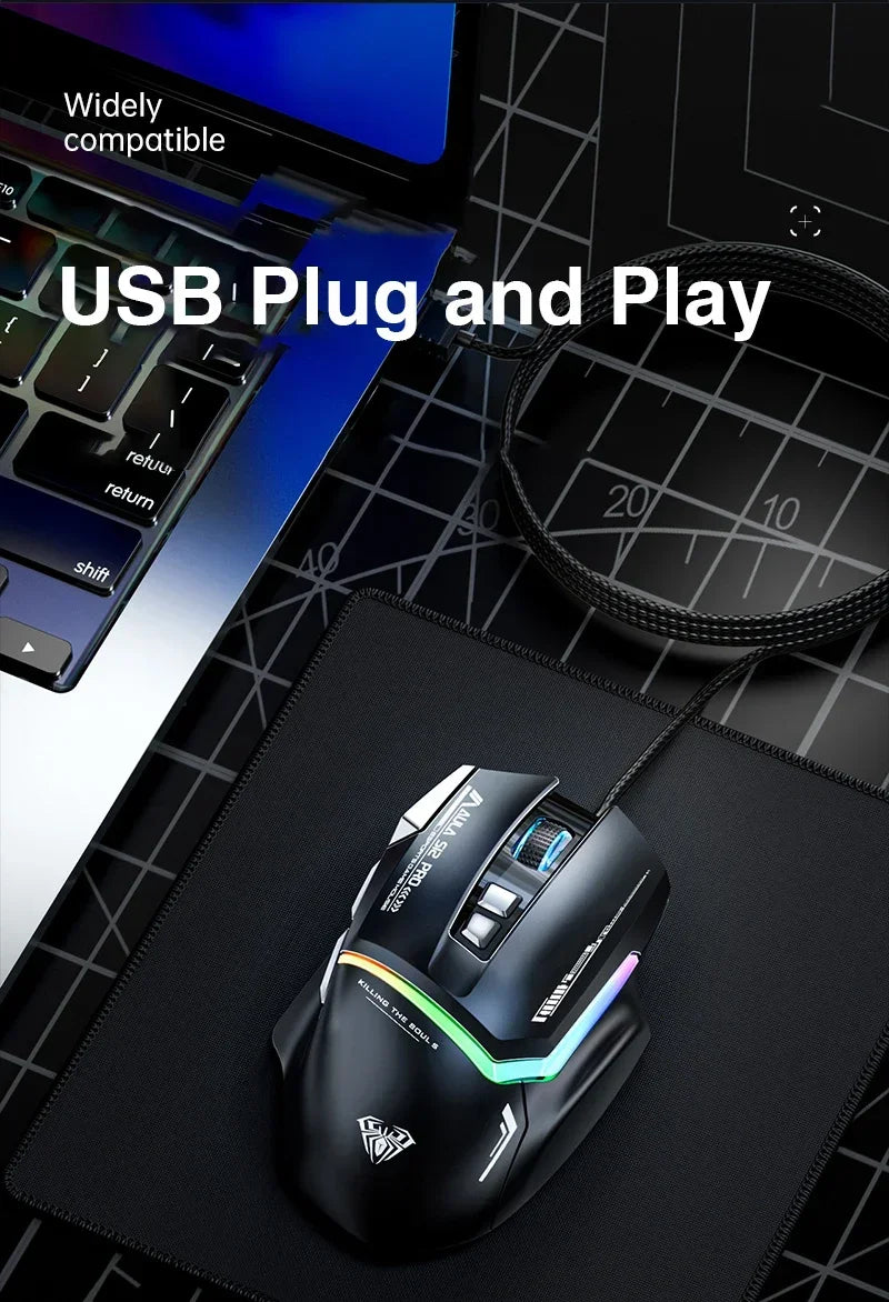 AULA S12Pro RGB Gaming Mouse .12800 DPI High-Speed Wired Mouse with Low Latency Performance