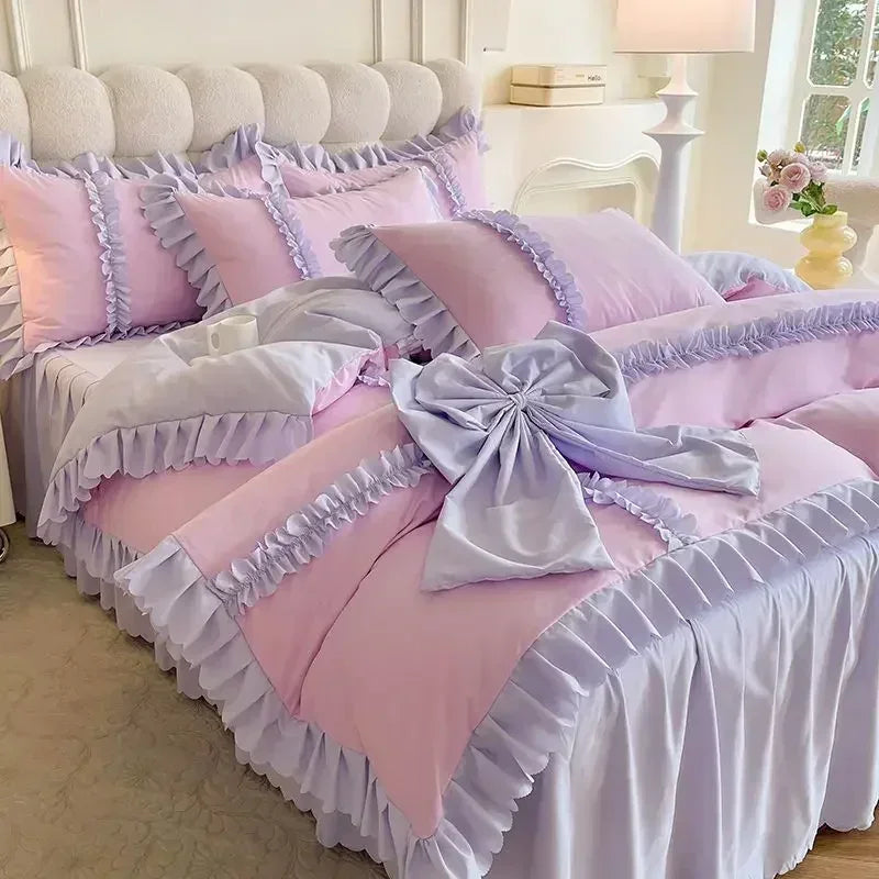 Elegant Ruffled Bow Comforter Bedding Set