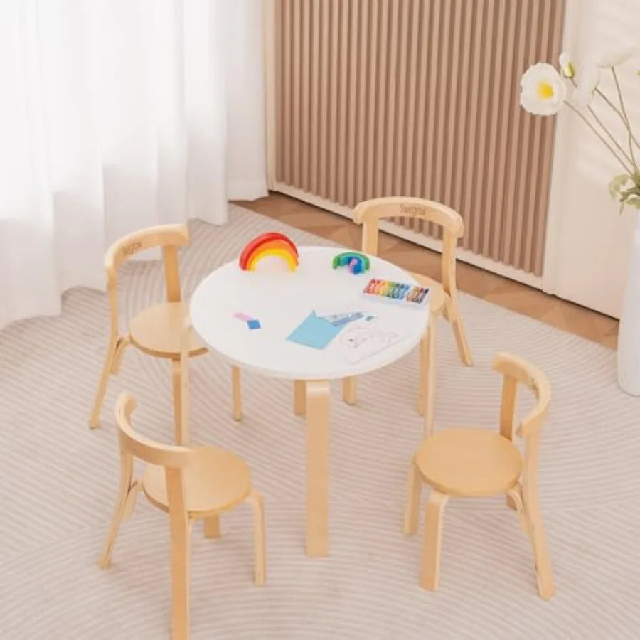 Premium Kids Round Table & 4 Chair Set – Solid Wood Activity and Learning Table