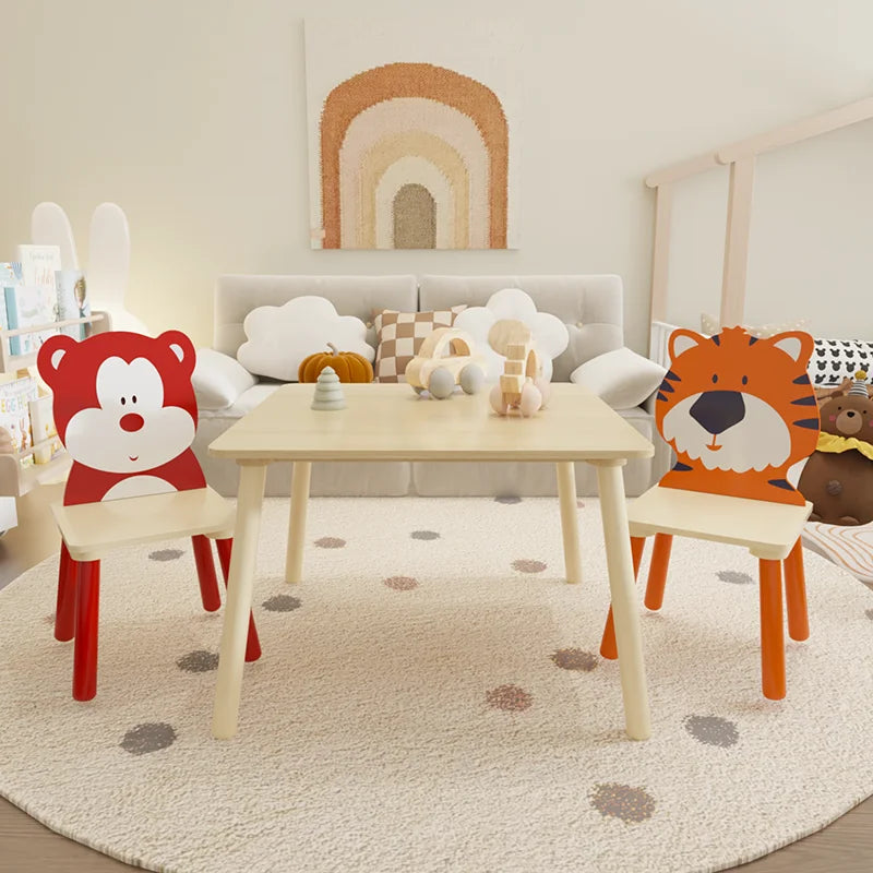 Kids Wooden Table & 2 Chair Set. Montessori Activity Table for Learning, Crafts & Play