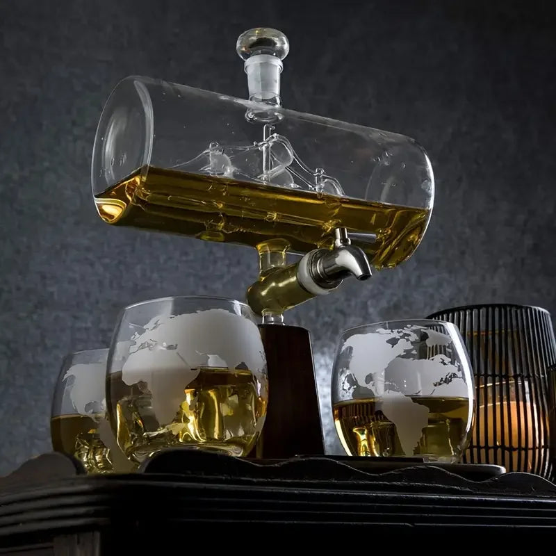1pcs, 1300ml/44oz decanter+4pcs, 300ml/10oz glass cups, smooth sailing decanter set, suitable for home bars