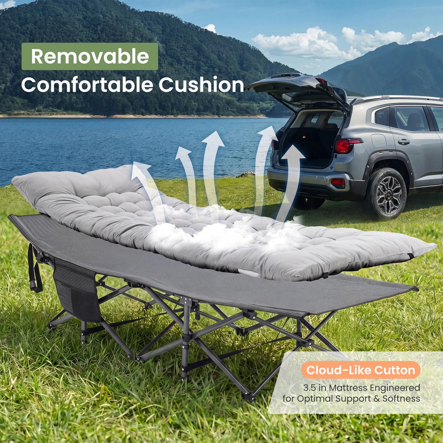 Portable Folding Camping Cot Bed.Heavy-Duty Outdoor Sleeping Cot for Camping, Travel & Relaxation