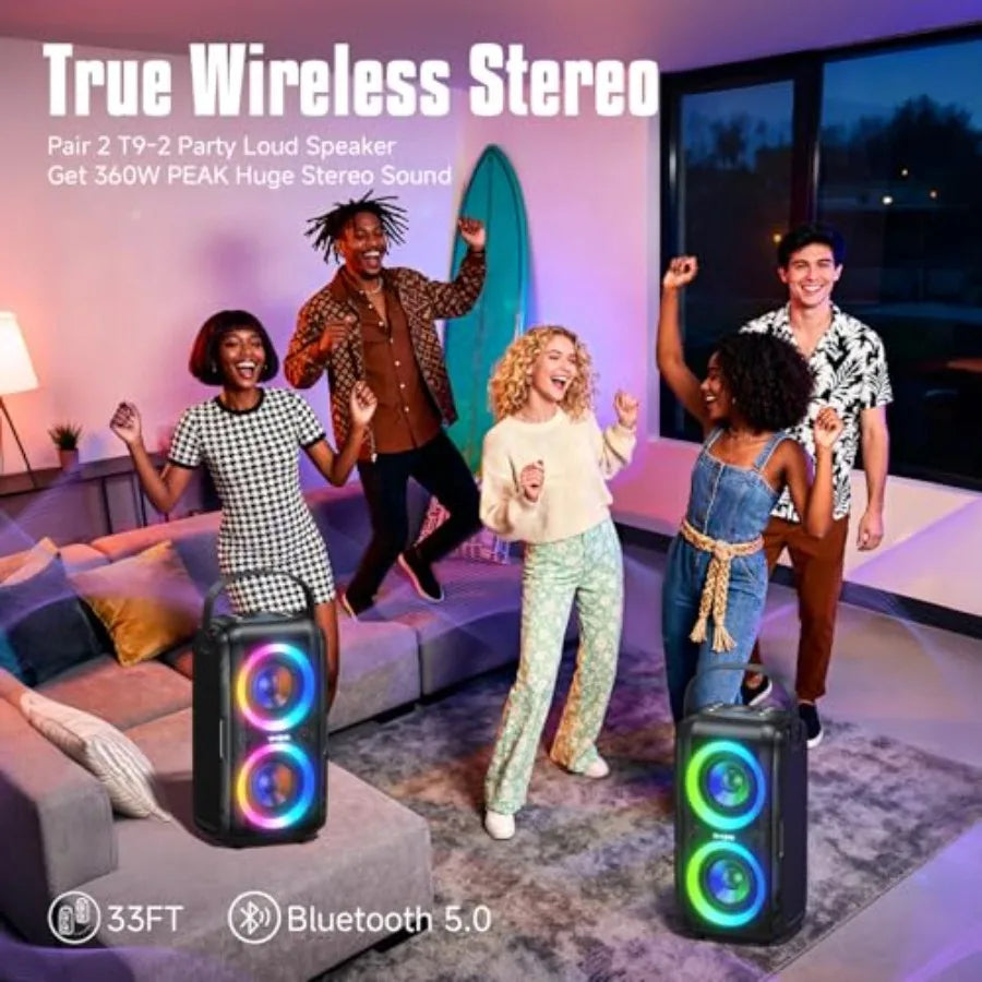 180W Portable Bluetooth Party Speaker with Deep Bass, TWS Stereo Pairing, RGB Lights & USB Playback