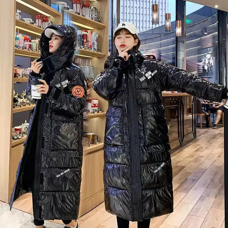 Women's Long Hooded Winter Puffer Coat . Thick Quilted Parka Jacket
